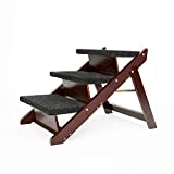 MEWANG Wooden Pet Stairs/Pet Steps - 2-in-1 Foldable Stairs & Rampfor Beds and Cars - Portable Dog/Cat Ladder Up to 110 Pounds - Great for Small and Older Animals(Brown)