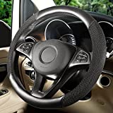 SEG Direct Leather Steering Wheel Cover with Breathable Ice Silk, Cool in Summer, Anti-Slip Car Wheel Protector 15 in. Black