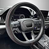 LIKEWEI's Latest Carbon Fiber Steering Wheel Cover, Universal 15-inch, Microfiber Leather Breathable Technology Fabric, Comfortable, Non-Slip, Warm in Winter and Cool in Summer, Black