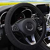 MRTIOO Stretch Elastic Steering Wheel Cover, Cool in Summer and Warm in Winter, Soft Breathable Microfiber Ice Silk Cloth Fabric, Universal 14.5-15 in, Fit Suvs, Vans, Sedans, Cars, Trucks - Black