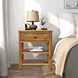 MUSEHOMEINC Rustic Wood 3-Tier Nightstand with Storage Shelf and Drawer for Bedroom or Living Room/Round Metal Knobs/Heritage Collection Furniture/End Table/Side Table, Teak Finish