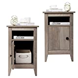 JAXPETY Set of 2 Wooden Narrow Nightstand with Open Shelf and Large Cabinet, End Table Sofa Table Side Table with Rustic Style for Home, Bedroom, Living Room, Light Brown