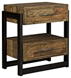 Signature Design by Ashley Sommerford Industrial Farmhouse 2 Drawer Nightstand, Butcher-Block Brown & Black