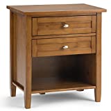 SIMPLIHOME Warm Shaker 24 inches Wide Night Stand, Bedside table, Light Golden Brown SOLID WOOD, Rectangle, with Storage, 2 Drawers and 1 Shelf, For the Bedroom, Rustic