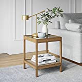 Nathan James Amalia Solid Wood Legs Accent End or Side Table, Light Brown/Glass