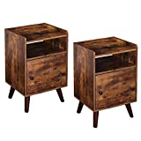 HOOBRO Nightstand Set of 2, 3-Tier End Table with Switchable Door, Side Table for Small Spaces, Stable Wooden Legs, Wood Look Accent Table, Easy Assembly, Rustic Brown BF51BZP201