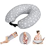 Baby Nursing Pillow and Positioner with Adjustable Clasp, Multi-Use Breast Feeding Pillow for Baby and Nursing Pillow for Pregnancy, Grey Star