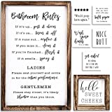 KIBAGA Farmhouse Bathroom Decor Set of 2-8 Interchangeable Wall Decorations w/Hilarious Sayings and Rustic Frame - Instantly Create a Fun Filled Bathroom in Your Home