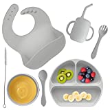 Made By Mommy Baby Led Weaning Supplies - Complete Silicone Baby Feeding Set | Suction Baby Bowl | Snack Cup | Easy Using Utensils, Bib, Cup | 3 Portion Suction Plate