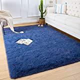 Quenlife Soft Bedroom Rug, Plush Shaggy Carpet Rug for Living Room, Fluffy Area Rug for Kids Grils Room Nursery Home Decor Fuzzy Rugs with Anti-Slip Bottom, 5 x 8ft, Light Navy