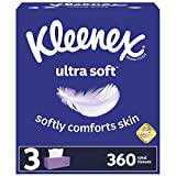 Kleenex Ultra Soft, 3 Flat Boxes, Soft Facial Tissue, 120 Tissues per Box, 3-Ply