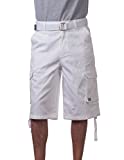 Pro Club Men's Cotton Twill Cargo Shorts with Belt, 34", White