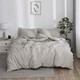 Simple&Opulence 100% Linen Duvet Cover Set with Washed-French Flax-3 Pieces Solid Color Basic Style Bedding Set-Breathable Soft Comforter Cover with 2 Pillowshams(Queen,Linen)