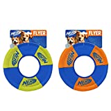 Nerf Dog Toss and Tug Ring Dog Toy, Frisbee, Lightweight, Durable and Water Resistant, 9 Inch Diameter, For Medium/Large Breeds, Two Pack, Green and Orange