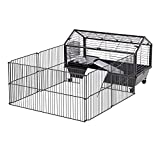 PawHut Small Animal Cage Bunny Playpen with Main House and Run for Small Rabbit, Guinea Pigs, Chinchilla for Indoor and Outdoor, 35" L