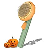 Awpland Pet Pumpkin Self Cleaning Slicker Brush, Cat Massage Comb with Button and Soft Bent Pain-Free Bristles for Shedding and Grooming, Removes Loose Undercoat Gently Tool for Dogs Cats Puppy Rabbit