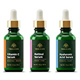 NEW LOOK | Tree of Life Vitamin C Serum, Retinol Serum and Hyaluronic Acid Serum for Brightening, Firming, and Hydrating for Face; Total Skin Reset Day & Night, 3 Count x 1 Fl Oz