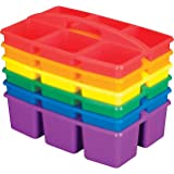 Really Good Stuff Six-Equal-Compartment Caddies, Set of 6, Assorted Colors  Plastic Caddy Organizers with Built-In Handles and Stackable Design, Classroom Storage Made Easy