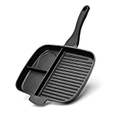 Sakuchi 11 Inch Divided Breakfast Pan 3 Section Compartment Grill Frying Pan Nonstick Induction All-In-One Meal Skillet Pan