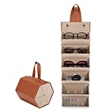 Sunglasses Travel Organizer, BicycleStore 6 Slots Multiple Glasses Case PU Multi Sunglass Holder for Multiple Pairs Foldable Eyeglasses Storage Case Box Hanging Eyewear Collector for Women Men