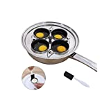 4 Cups Egg Poacher Pan - Stainless Steel Poached Egg Cooker  Induction Cooktop Egg Poachers Cookware Set with 4 Nonstick Large Silicone Egg Poacher Cups+free Silicone Spatula