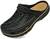 ChayChax Men's and Women's Arch Support Clogs Garden Shoes Slip-on Outdoor Beach Slippers with Removable Cushion Footbed, Black Gold, 11-11.5 Women/9.5-10 Men