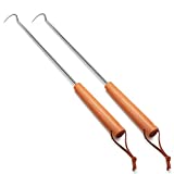 Joyfair 17 Inch Pigtail Food Flipper Set of 2, Stainless Steel Meat Hook Turner Grill Tools for Grilling BBQ Frying, Long Body & Wooden Handle, Great Replacement to Most Utensils, (Left Handed)
