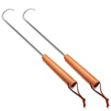 Joyfair 17 Inch Pigtail Food Flipper Set of 2, Stainless Steel Meat Hook & Turner Grill Tools for Grilling BBQ Frying, Long Body & Wooden Handle, Great Replacement to Most Utensils, (Right Handed)