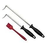 dBack 2 Pigtail Food Flipper Set - 16 and 12 BBQ Meat Turner Hooks Ideal Kitchen Tool for Cooking, BBQ, Grilling, Flipping, Turning Meat, Vegetables - Complete with Silicone Basting Brush