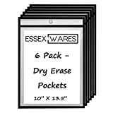 6 Pack Dry Erase Pocks Black  by Essex Wares  for Teacher Lessons in a Classroom or for Use at Your Home or Office  Fits Standard Paper - 10 X 13.5
