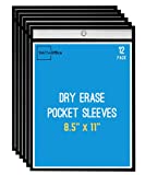 1InTheOffice Dry Erase Pocket Sleeves, Black Shop Ticket Holders 8.5x11, (12 Pack)