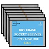 1InTheOffice Dry Erase Pocket Sleeves, Black Shop Ticket Holders 11x8.5, (6 Pack)