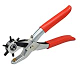 Leather Hole Punch Tool Set Heavy Duty 6 Size Revolving Leather Belt Hand Hole Puncher for Belts, Watch Bands, Straps, Dog Collars, Saddles, Shoes, Fabric, DIY Home or Craft Projects (9'', Silver/Red)