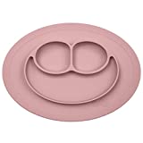 ezpz Mini Mat - 100% Silicone Suction Plate with Built-in Placemat for Infants + Toddlers - First Foods + Self-Feeding - Comes with a Reusable Travel Bag (Blush)