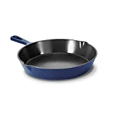 Zakarian by Dash 9.5" Non-Stick Cast Iron Frying Pan, Titanium-Infused Ceramic Coating with Two Easy Pour Spouts - Blue