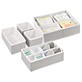mDesign Soft Fabric Dresser Drawer/Closet Divided Storage Organizer Bins for Nursery - Holds Blankets, Bibs, Socks, Lotion, Clothes, Shoes, Toys, Jane Collection - Set of 5 - Stone Gray/White