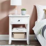 MUSEHOMEINC Rustic Wood 3-Tier Nightstand with Storage Shelf and Drawer for Bedroom or Living Room/Round Metal Knobs/Heritage Collection Furniture/End Table/Side Table,White Washed Finish