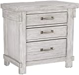 Signature Design by Ashley Brashland Farmhouse 3 Drawer Nightstand with Dovetail Construction, 2 Electrical Outlets & 2 USB Charging Ports, Textured White