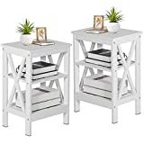 VECELO Modern End Side Tables,2 Sets Nightstand with 3-Layer Storage Shelf for Small Spaces, Living Room,Bedroom,Farmhouse Easy Assembly, White