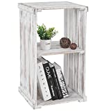 MyGift Whitewashed Wood Small End Table, 2 Tier Crate Design Storage Display Shelf Organizer, Side Table Accent Furniture