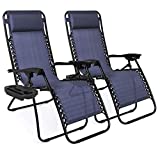 Best Choice Products Set of 2 Adjustable Steel Mesh Zero Gravity Lounge Chair Recliners w/Pillows and Cup Holder Trays, Navy Blue