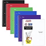 Five Star Spiral Notebooks with Pockets, 6 Pack, 1-Subject, College Ruled Paper, 11 x 8-1/2", 100 Sheets, Assorted Colors Will Vary (38052)