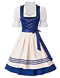 Women's German Dirndl Dress 3 Pieces Traditional Bavarian Oktoberfest Costumes Royal Blue M