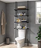ALLZONE Bathroom Organizer, Over The Toilet Storage, 4-Tier Adjustable Shelves for Small Room, Saver Space, 92 to 116 Inch Tall, Black