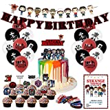 Nelton Birthday Party Supplies For Stranger Movie Things Includes Banner - Cake Topper - 24 Cupcake Toppers - 18 Balloons - 10 Invitations - 8 Bracelets