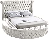 Meridian Furniture Luxus Collection Modern | Contemporary Round Shaped Velvet Upholstered Bed with Deep Button Tufting and Footboard Storage, Queen, Cream