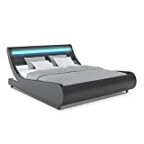 ZTOZZ Naples-z Wave Like LED Bed Frame Full Size - Sleigh Contemporary Modern Curved PU upholstered Low Profile Platform Bed with Designer LED Lights headboard - Black Color