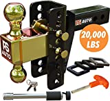 Adjustable Trailer Hitch  Fits 2-inch Receiver, 6-inch Drop, Trailer Hitch, Adjustable, Ball Mount Hitch - 20,000 LBS, 2 and 2-5/16 inch Balls, Solid Tube Hitch