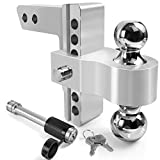 Tlvuvmo Trailer Hitch - 6 Inch Drop/Rise Adjustable Ball Mount for 2 Inch Receiver, 12,500 GTW, 2" and 2-5/16" Stainless Steel Tow Balls, Tow Hitch with Double Anti-Theft Pins Locks