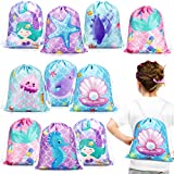 Mermaid Drawstring Backpack Mermaid Party Favor Bags Candy Gifts Sacks Birthday Party Mermaid Goodie Bags Under the Sea Mermaid Treat Bags for School Travel Toys Outdoor Sack Bags (16 Pieces)
